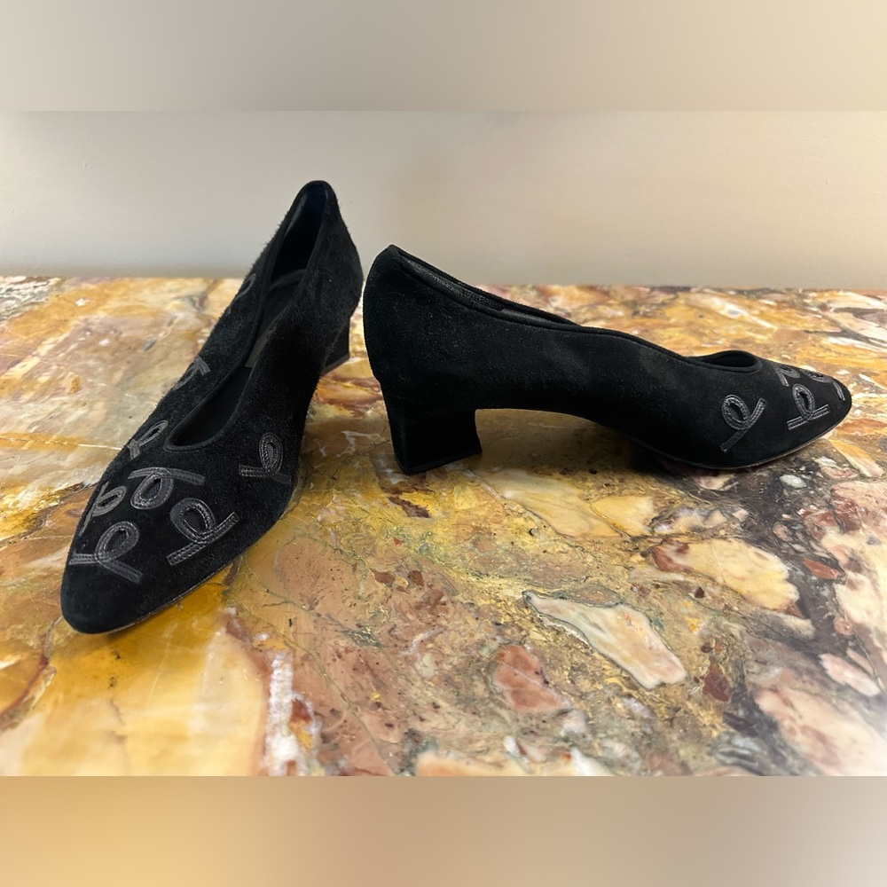 D’Rossana Black Block Heels Suede Cut Out Design Size 8.5 Made in Italy